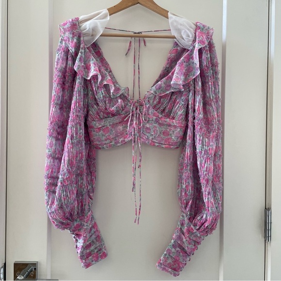 For Love and Lemons Saylor Blouse in Pink Balloon Pleats Sleeves Size XS - Picture 5 of 12
